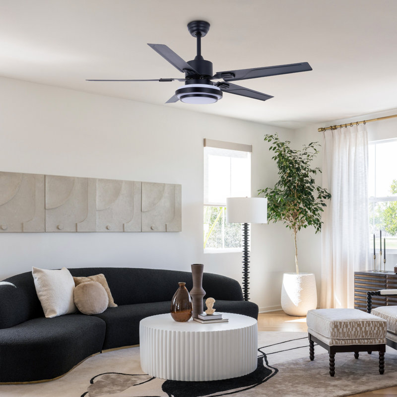 52" Traditional Ceiling Fan With Led Light, Remote Control, 3-Speed & 3-Colour Led, 5000 Cfm Airflow