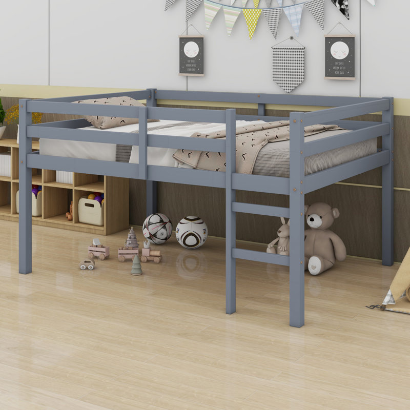 Lit mezzanine en bois avec échelle, Gris