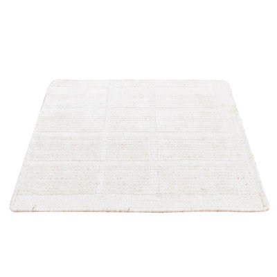 1'6"x1'6" Ivory 100% Wool Hand Loomed Modern Box Design Sample Rug G87945