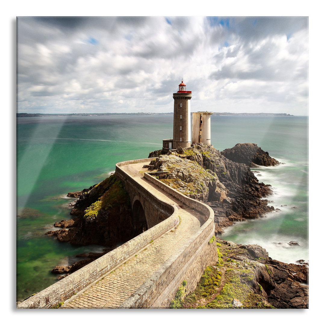 Ungerahmtes Foto auf Glas "Steinbrücke zum Leuchtturm Phare Du Petit Minou"