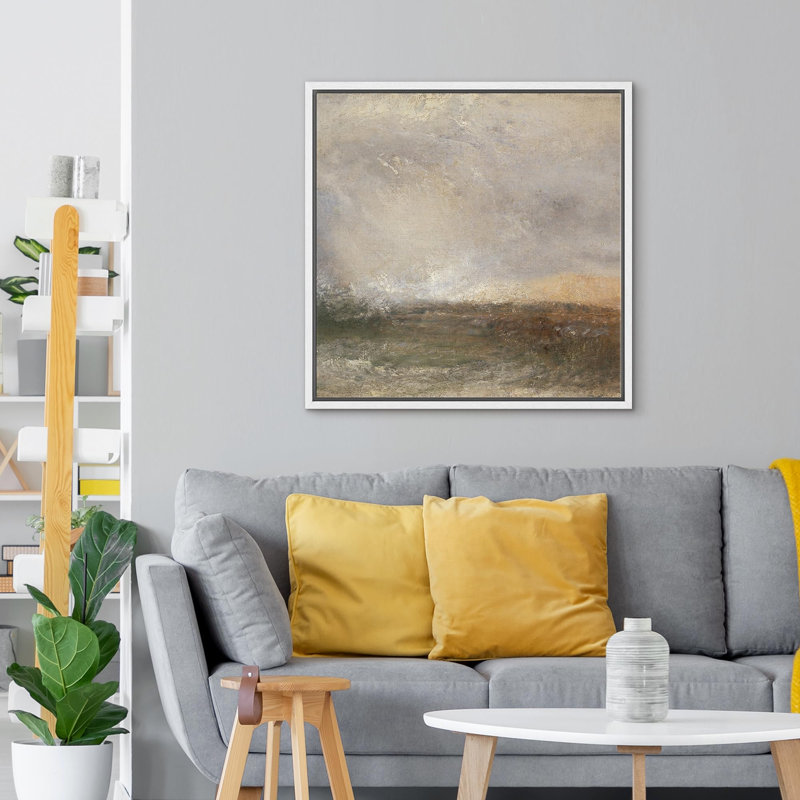 Impressionniste paysage marin encadré sur toile, Blanc, H 16 po x l 16 po