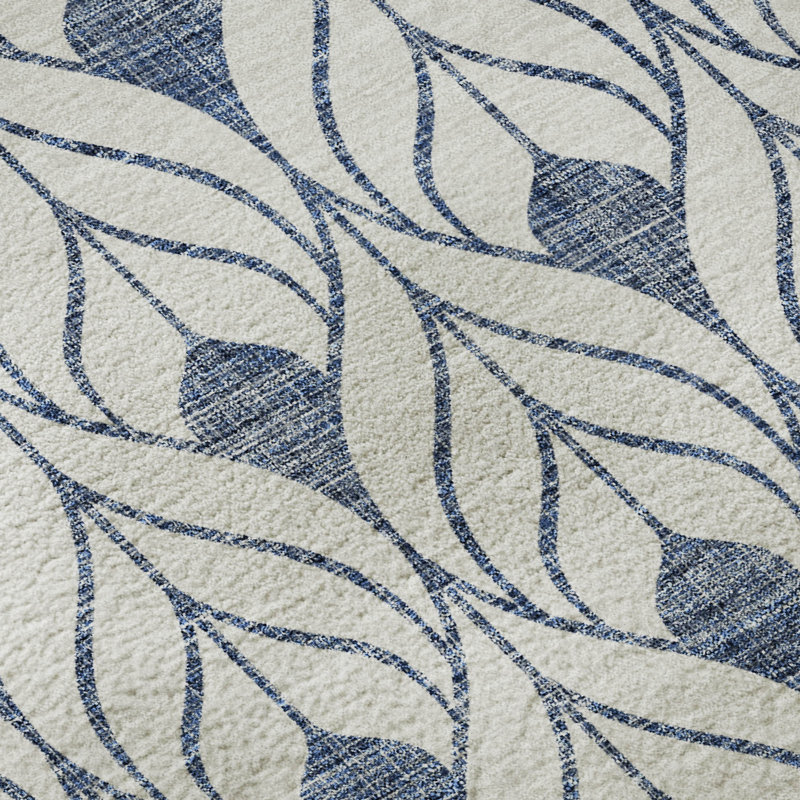Premium Machine Washable Prisco Blue Rug, Round 8'