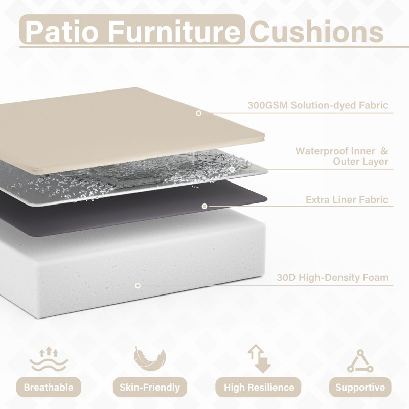 Coussins de siège d'extérieur (ensemble de 2), Crème, crème, L 17 po x P 16 po, 3 pouces