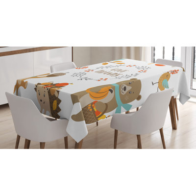 Giving Thanks Being Grateful Cartoon Animals Grizzly Bear Wild Mushrooms Tablecloth -  East Urban Home, 437F06055AF442B89AEAC465A3AC7097