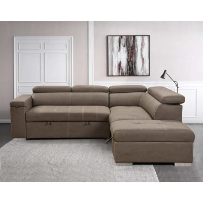 Canapé-lit convertible 2 en 1 de 99,5 po avec lit escamotable et méridienne avec appui-tête réglable, fauteuils en L pour repose-pieds avec rangement et porte-gobelet