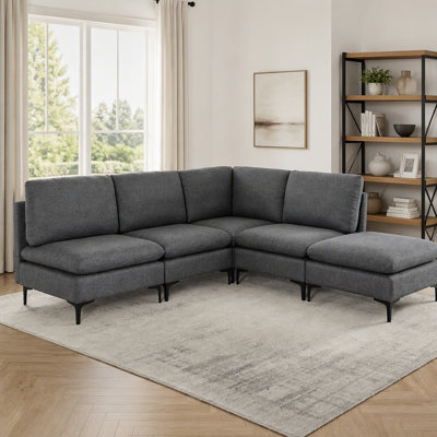 Canapé modulaire en lin rembourré avec pieds en métal