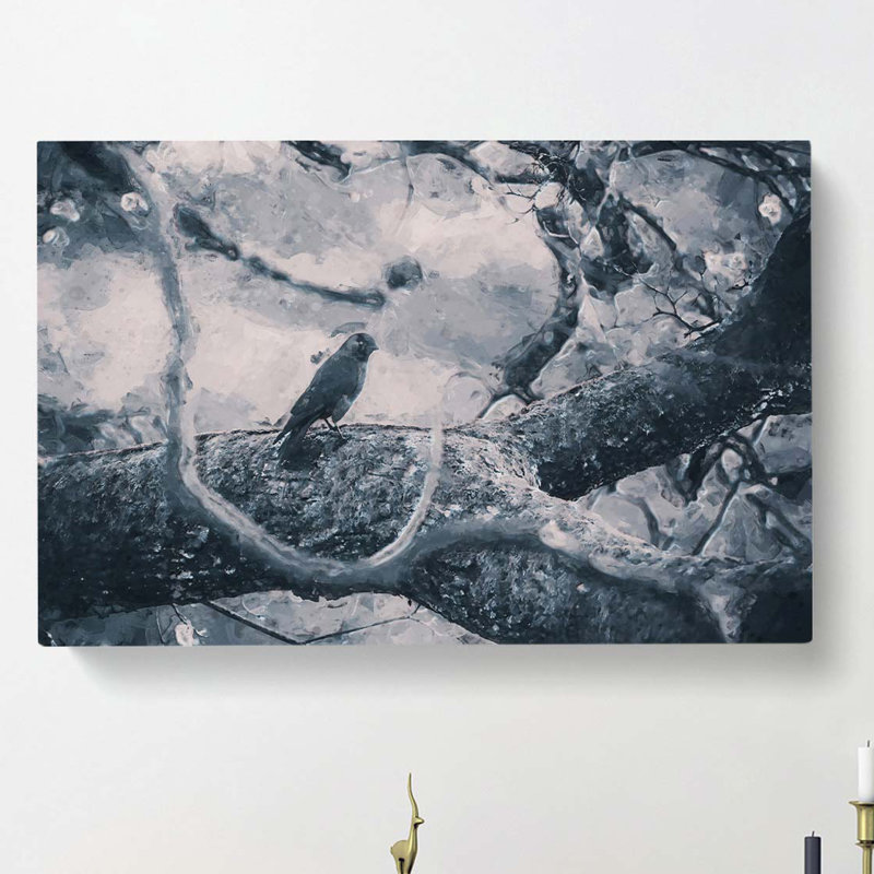 Bird On The Tree In Abstract - Wrapped Canvas Print, 50cm H x 76cm W x 3cm D