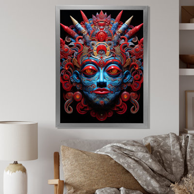 «Traditional Mask» en rouge et bleu - reproduction sur toile