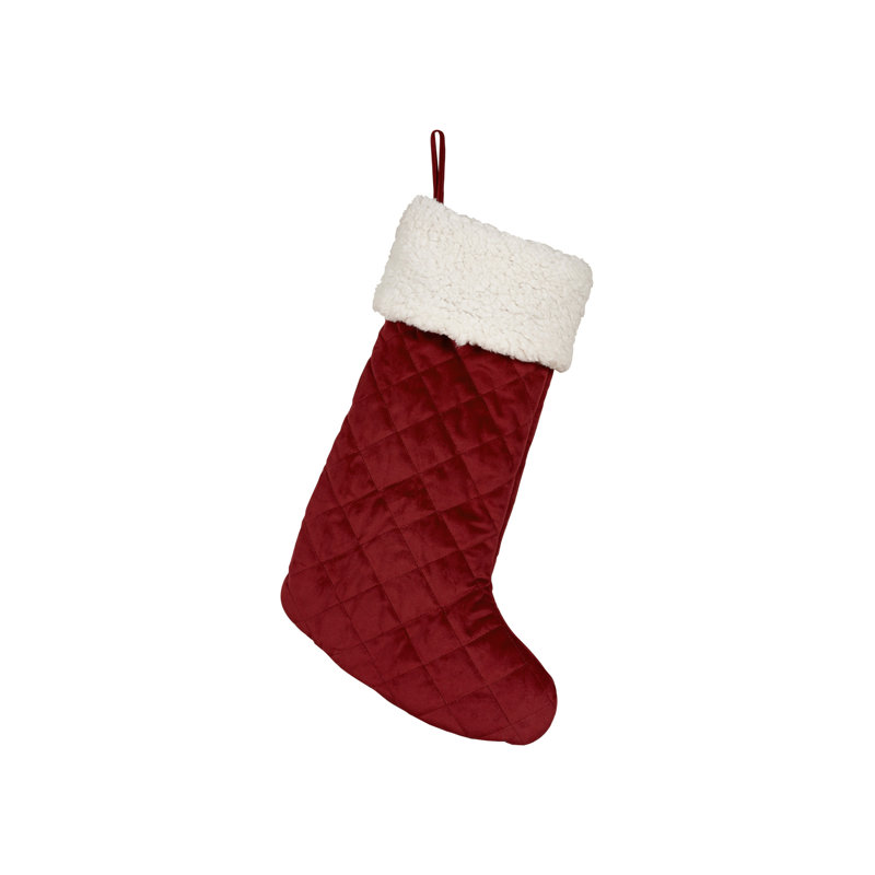 Crimson Velvet Quilted Christmas Stocking with Sherpa Cuff