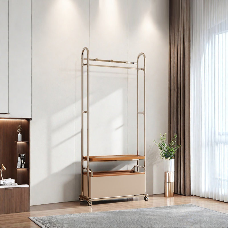 Portemanteau en acier inoxydable avec rangement, Kaki