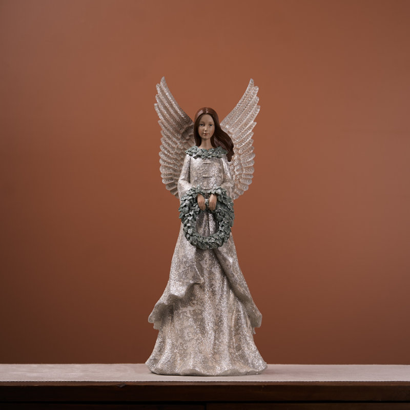 Figurine ange d'hiver avec couronne H 18,5 po