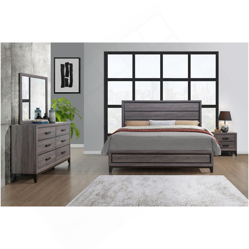Ensemble de chambre avec grand lit 5 pièces Mirage Grey, Gris, Grand lit