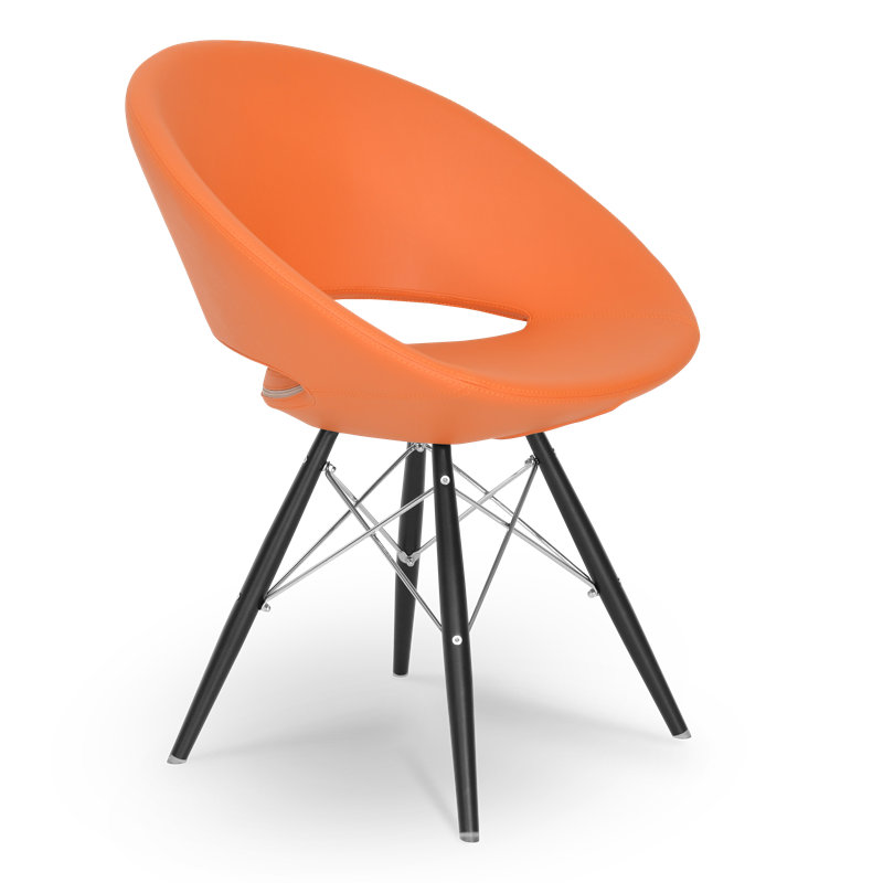 Fauteuil Papasan large de 23,75 po Crescent, Noir/chrome, Cognac, Tissu en laine par Maharam-Kvadrat