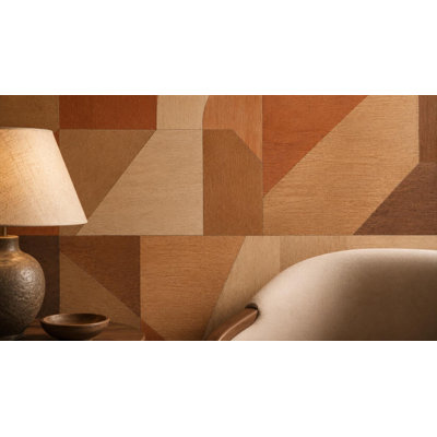 Murale géométrique terre cuite | Papier peint aspect bois brun et orange Mid-Century | Non tissé ou pelez et collez