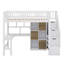 Lit surélevé simple en bois avec bureau intégré, lumières DEL, supports de rangement, armoires et escabeau-1427516480