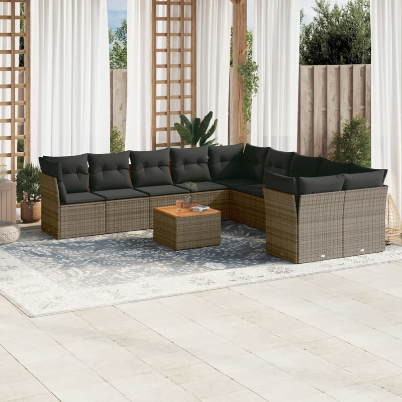 Grand canapé modulaire en rotin PE Vidaxl, Coussin gris / cadre gris