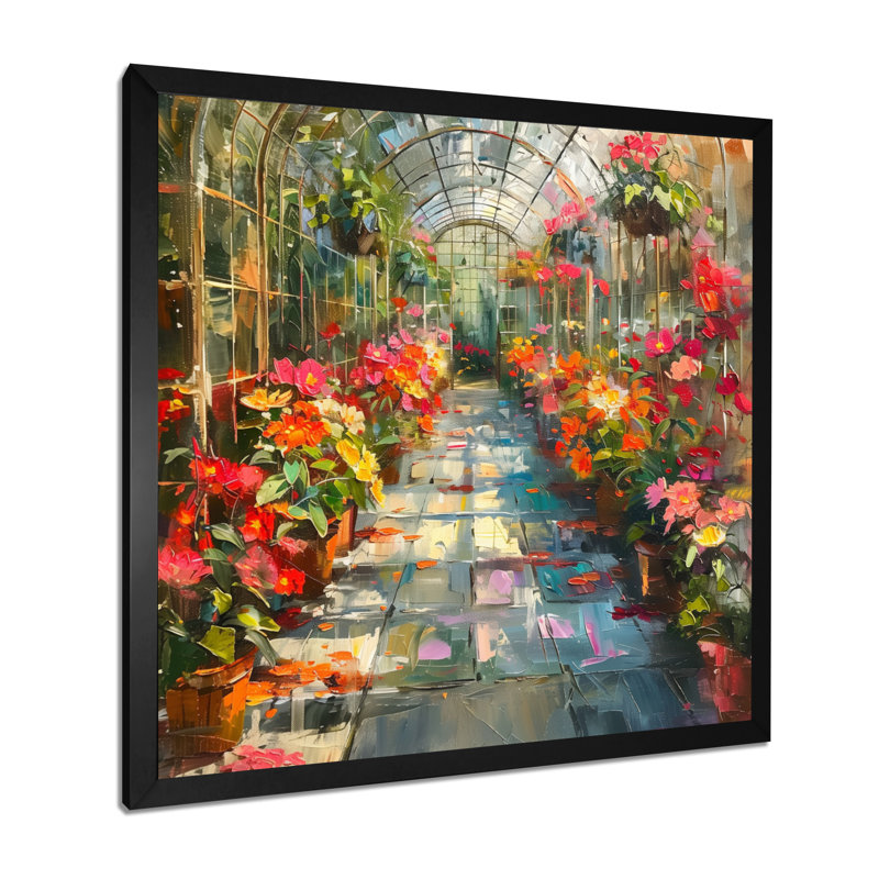 Fleurs orange et roses en fleurs II - art mural fleurs, H 16 po x l 16 po, Cadre pour photo simple noir, bois massif