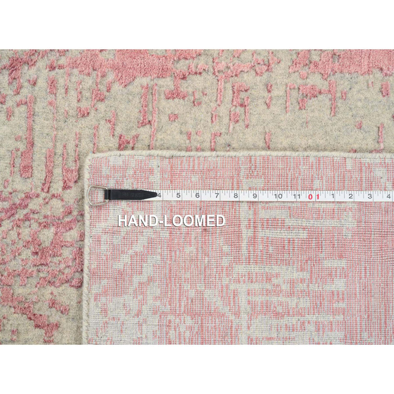Tapis tissé à la main 10 pi x 14 pi rose en laine et en soie jacquard Art A3C65163CEAF41CC8D05856E8FF2397C