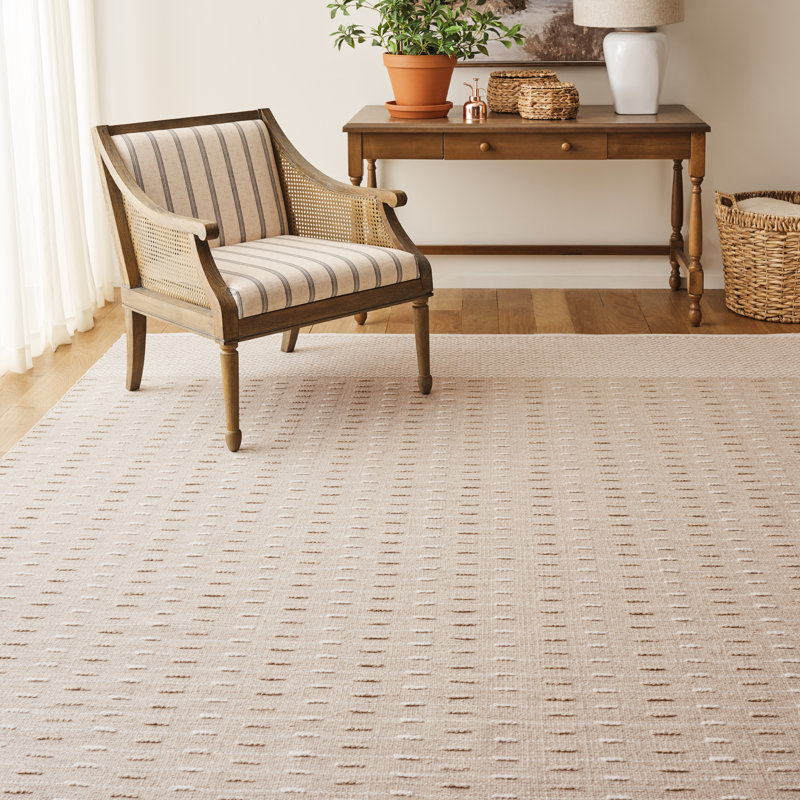 Martha Stewart 9625 Hand Woven Wool/Cotton Geometric Rug in Beige/Ivory, Rectangle 8' x 10'