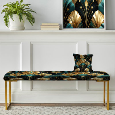 Or riche et émeraude motif Art Deco Glam - banc rembourré damassé or