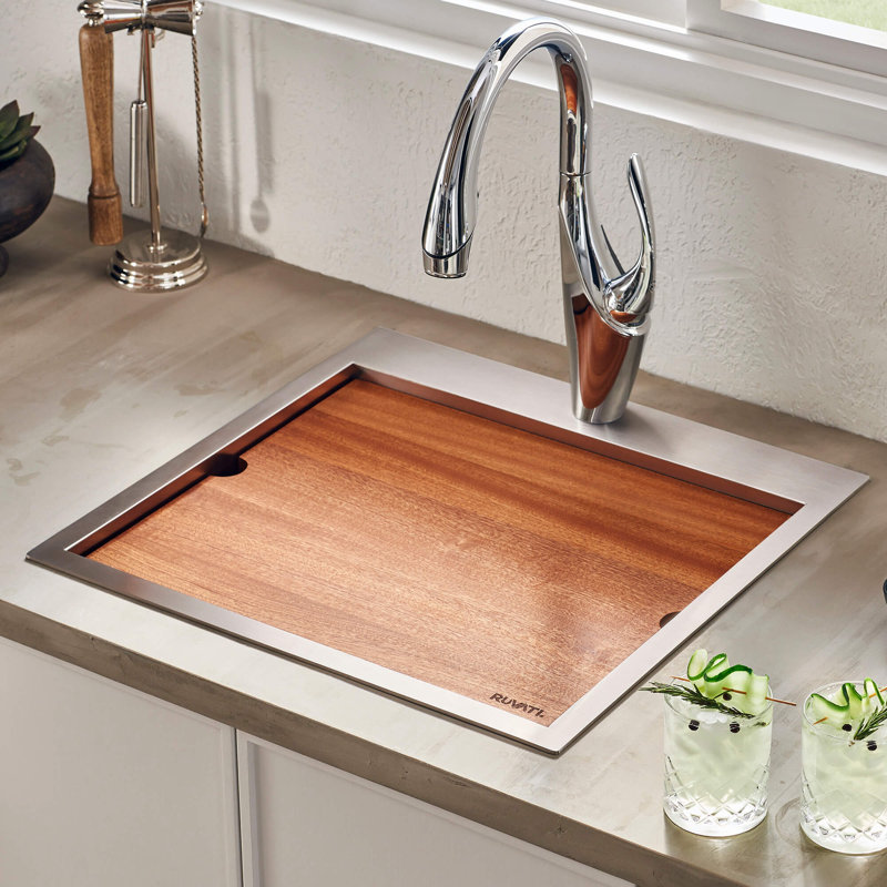 Ruvati 21 x 20 inch RV Camper Van Workstation Drop-in Topmount Bar Prep Kitchen Sink Stainless Steel