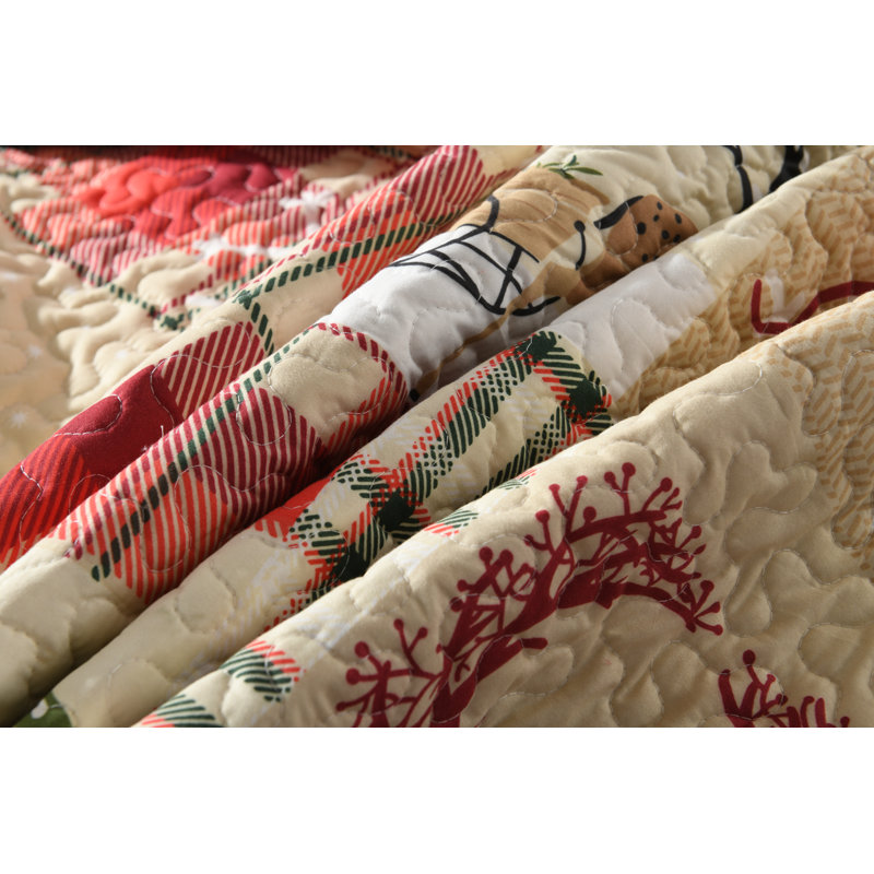 King Size Red and Beige Reversible Microfiber Bedspread Set