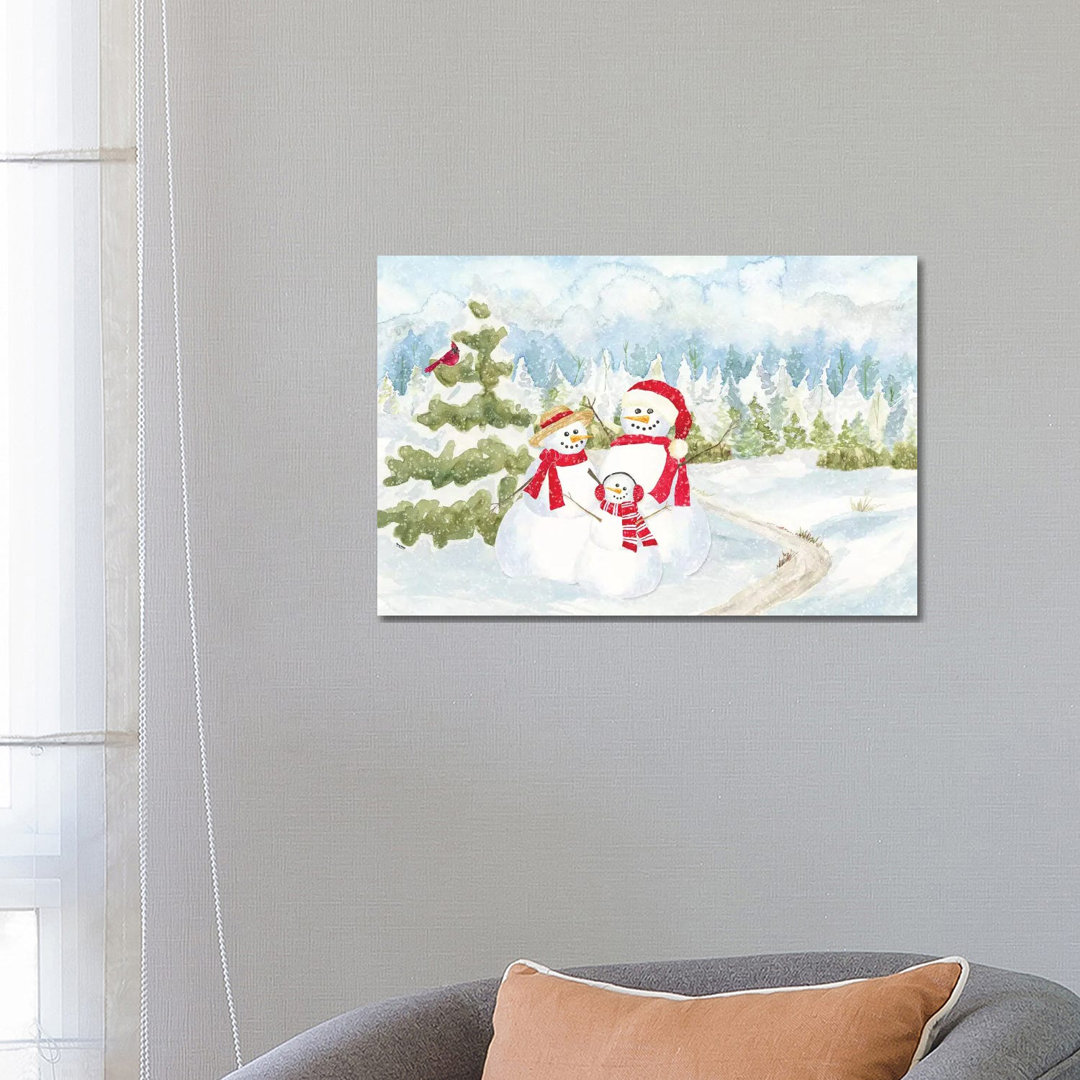 Schneemann-Wunderland - Familienszene von Tara Reed - Galerie-verpackte Leinwand Giclée auf Leinwand