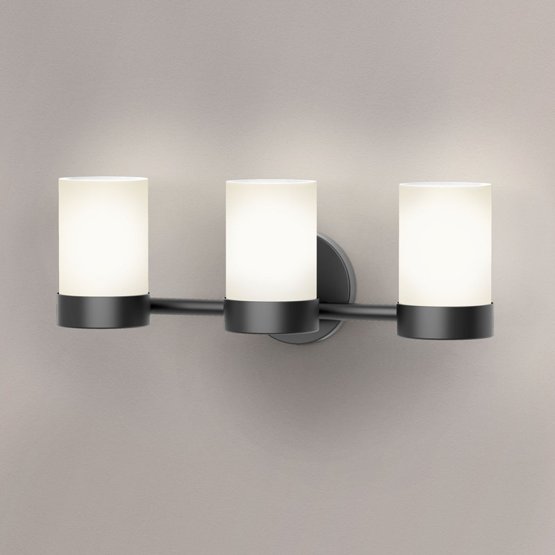 Glam 3-Light Vanity Light | Wall Mount Triple Sconce Lighting Fixture with Frosted Shades, Matte Black