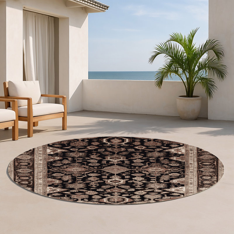 Tapis d'intérieur et d'extérieur brun Persian, Rond 5 pi