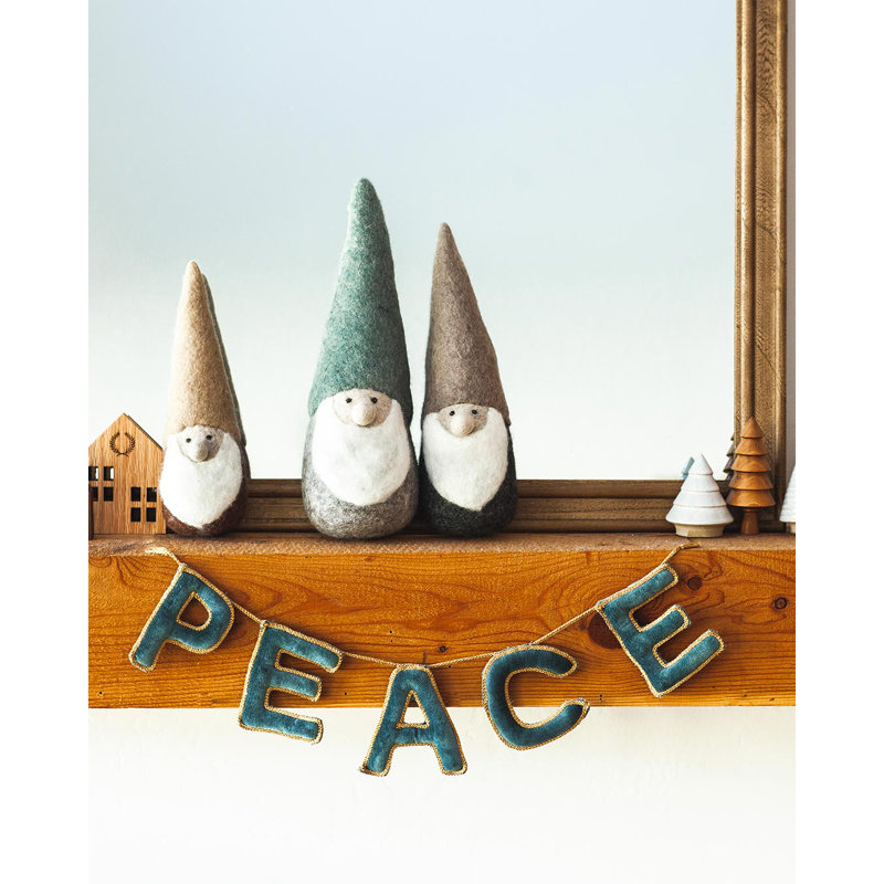 Felted Woodland Gnome, Large: 13.5" H X 4"  (diameter at base), Gray/Blue/White