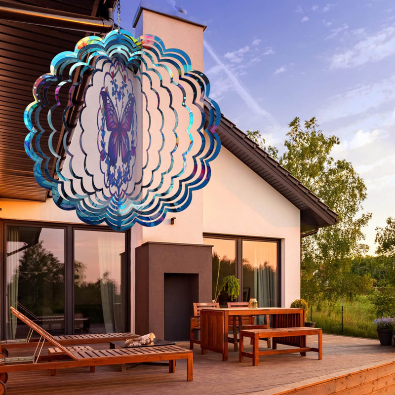Décoration de jardin cinétique suspendue en acier inoxydable 12 "Butterfly Wind Spinner pour l'extérieur et l'intérieur