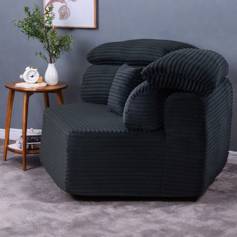 Chaises d'appoint modernes, chaise longue en velours côtelé noir 53 pouces pour la maison