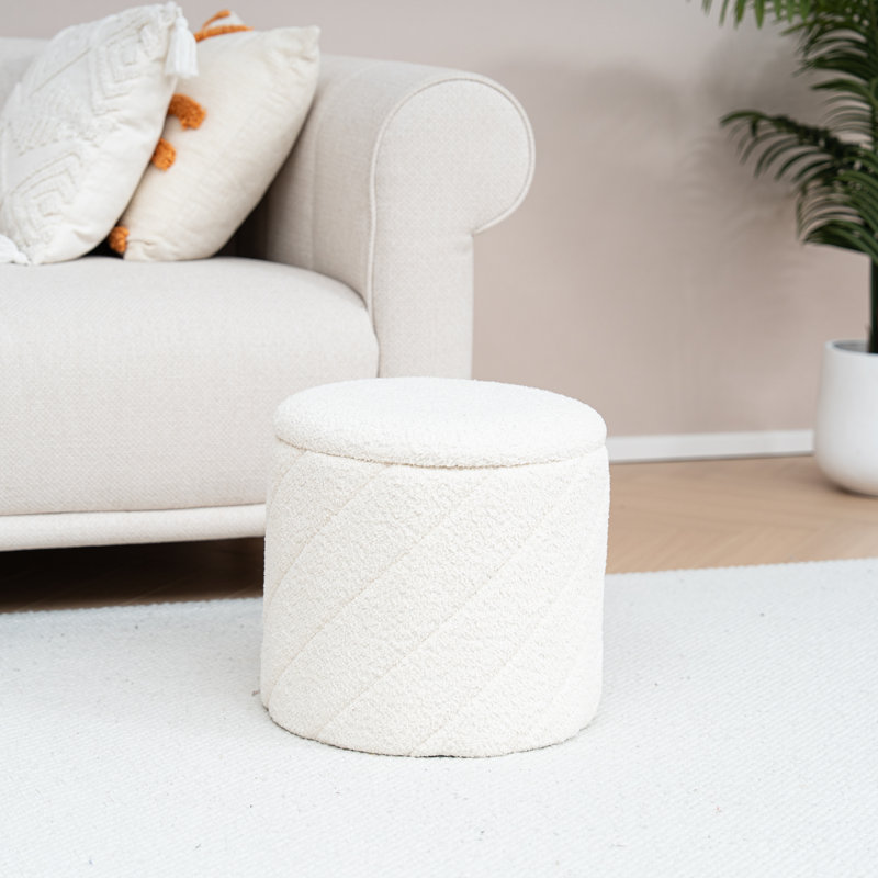Repose-pieds rond avec rangement en chenille avec couvercle capitonné, tabouret d'appoint rembourré, l 15 po x P 15 po x H 15 po