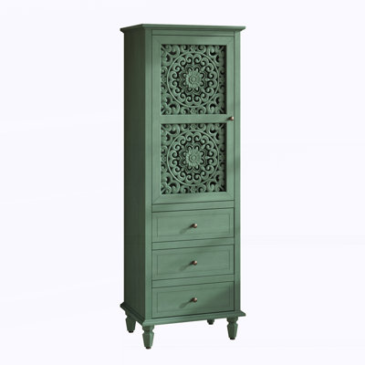 Armoire décorative vintage avec porte sculptée et 3 tiroirs Farmhouse