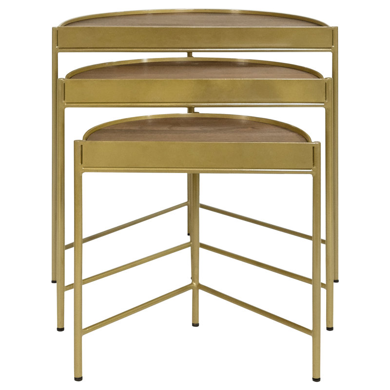 Table gigogne 3 pièces Myrah avec plateau encastré brun et or Myrah