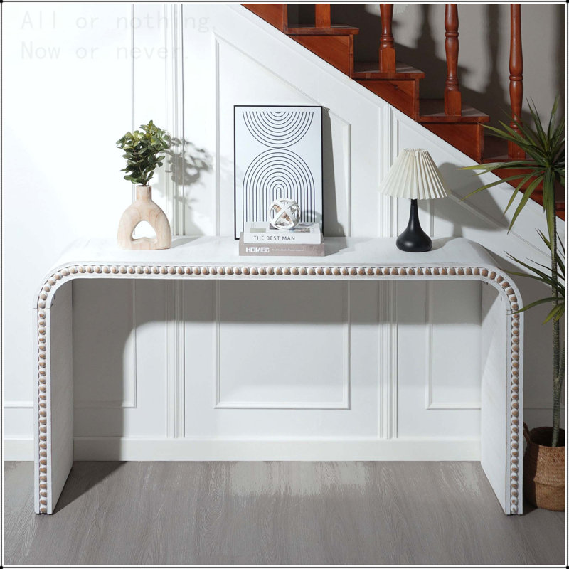 Console Table with Curved Waterfall Design, Antique White
