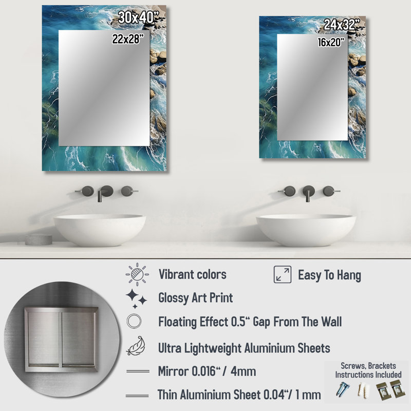 Aerial View On Tropical Island V - Blue Coastal Wall Mirror, 32" x 24"
