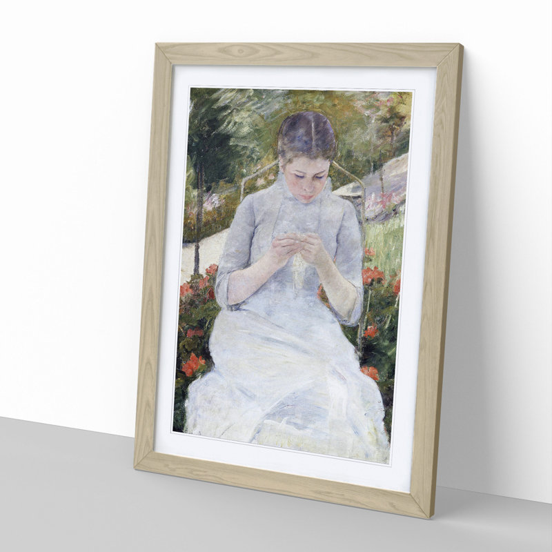 Girl in the Garden by Mary Cassatt - Picture Frame Painting, 36cm H x 27cm W x 2cm D, Oak Framed