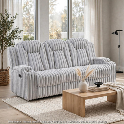 Canapé inclinable Phil avec tirette, porte-gobelets, velours côtelé gris foncé