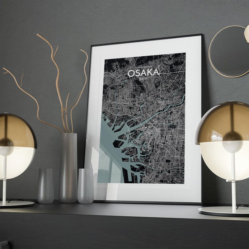 Osaka City Map In Midnight - No Frame Print, 17cm H x 11cm W x 0.05cm D