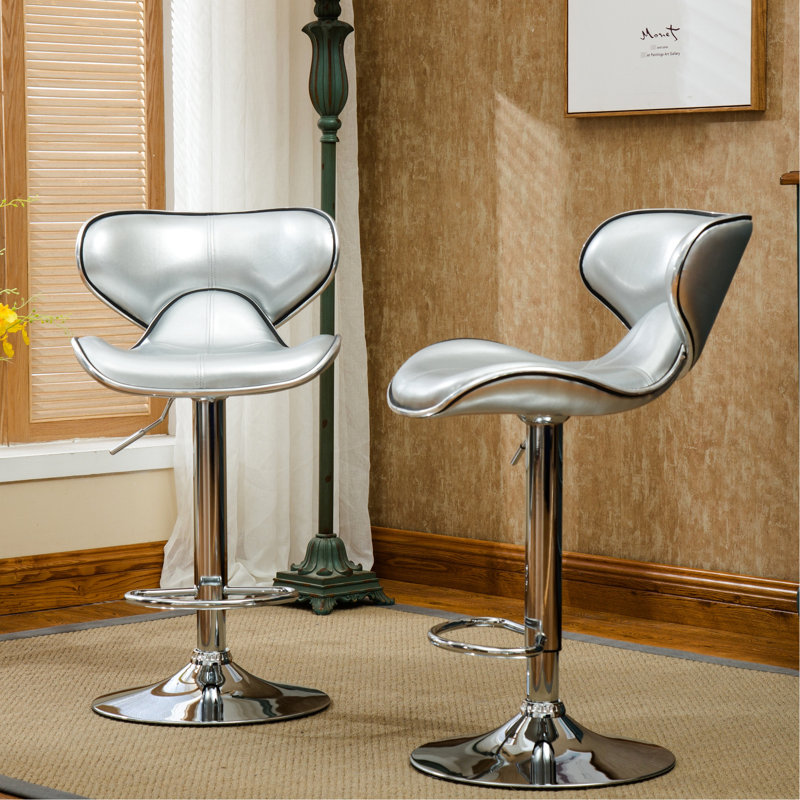 En argent, 2 pièces - base, siège pivotant avec revêtement en similicuir injecté réglable, rembourrage en mousse argentée, pivotant à 360 degrés, l 17,75 po x P 21,25 po x H 34,5 à 42,5 po
