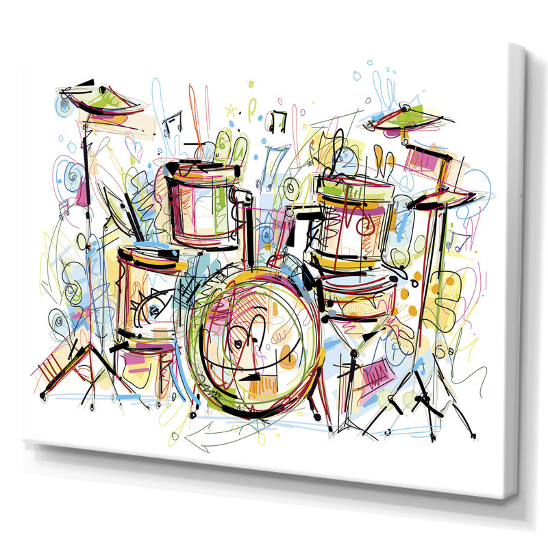 «Music Drum Set Abstract Design», reproduction sur toile flottante, H 30 po x l 40 po x P 1,5 po, Toile tendue