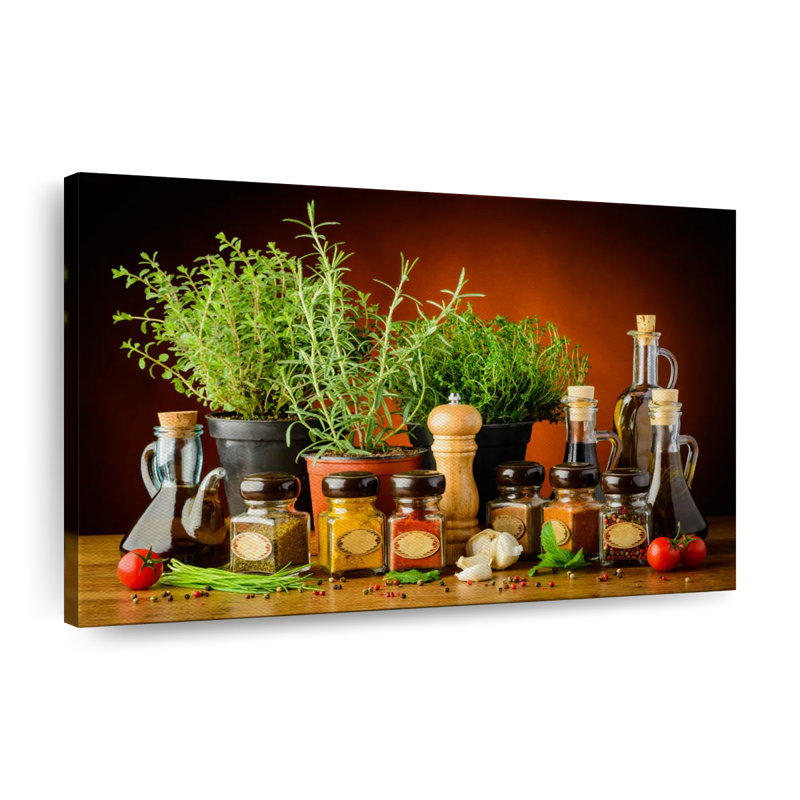 «Cuisiner avec des épices et des herbes», reproduction sur toile, H 34 po x l 51 po x P 1,25 po