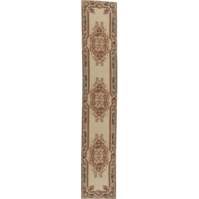 Hand-Knotted High-Quality Beige and Light Red Runner