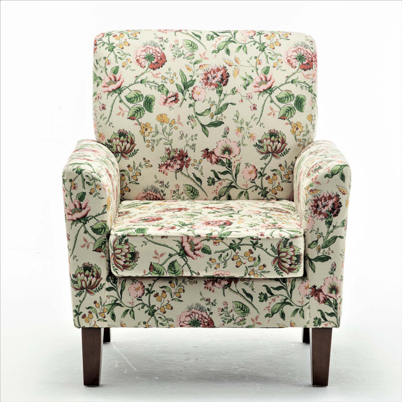 Stylish Patterned Polyester Blend Armchair with Solid Birch Frame and Trim Detail