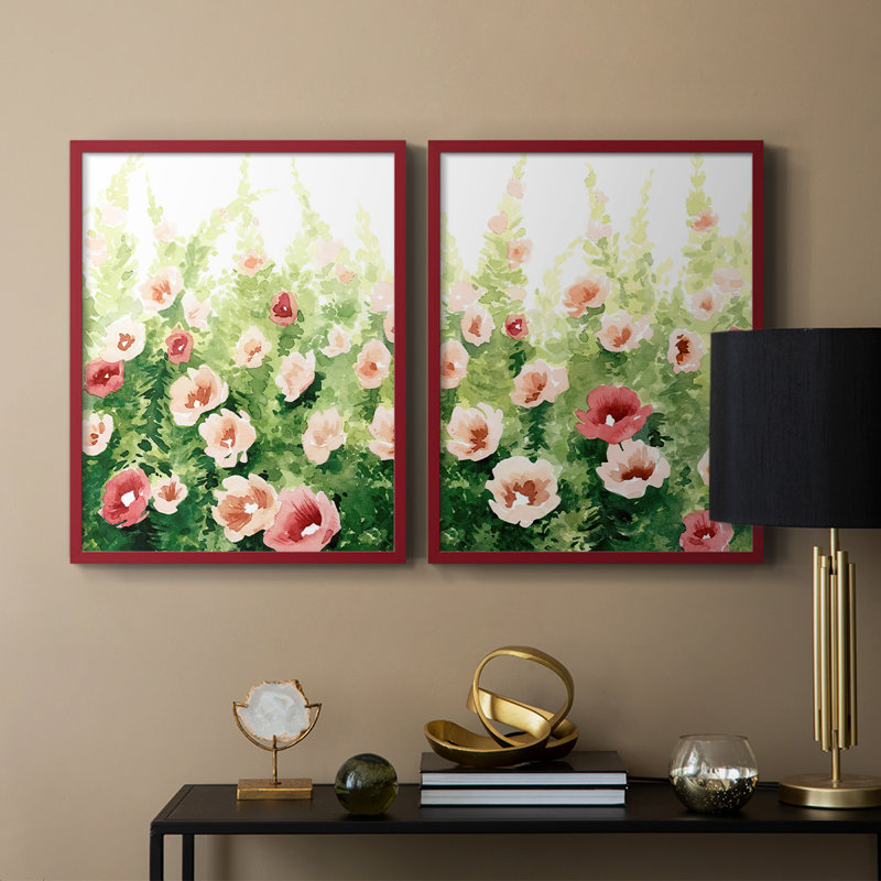 Sunlit Flora I-Premium, reproduction encadrée prête à accrocher - aucun clou requis - aucun clou requis, Rouge