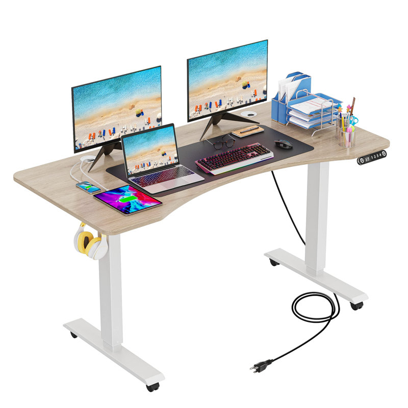 Bureau pour travailler debout à hauteur réglable avec prises Koni, Beige / Blanc