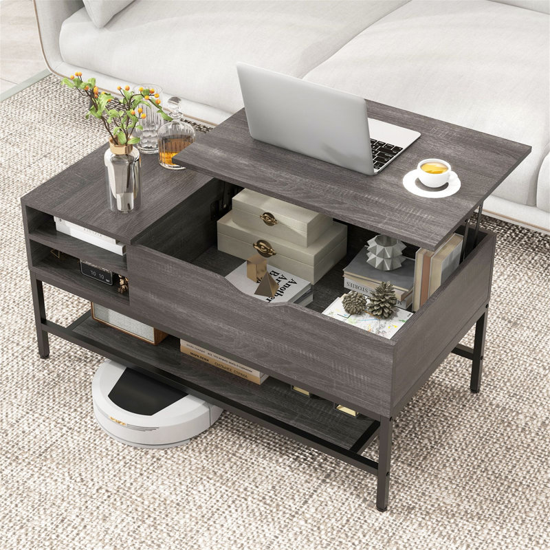 Coffee Table with Storage, Matte Black
