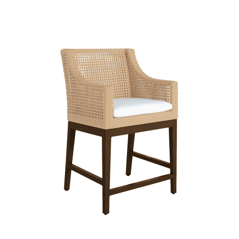 Tabouret de comptoir extérieur en résine tressée Peninsula N-Dura 40 po., Sans bourrure + bourre standard, Forêt de lin