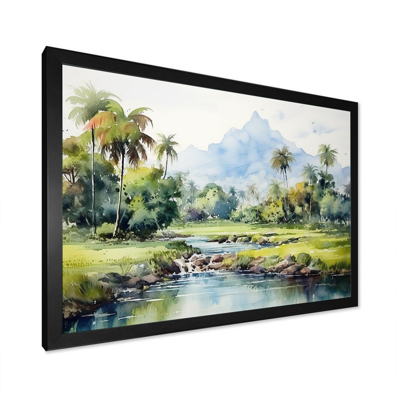 Paysage indonésien - Art mural Indonésie, Cadre d'angle fermé noir, H 12 po x l 20 po x P 1 po